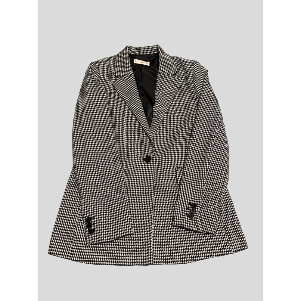 Mango MNG Womens Black White Houndstooth Single Button Blazer Jacket Size S